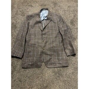 Peter Millar Blazer Mens 42R Grey Blue Windowpane Linen Wool Jacket